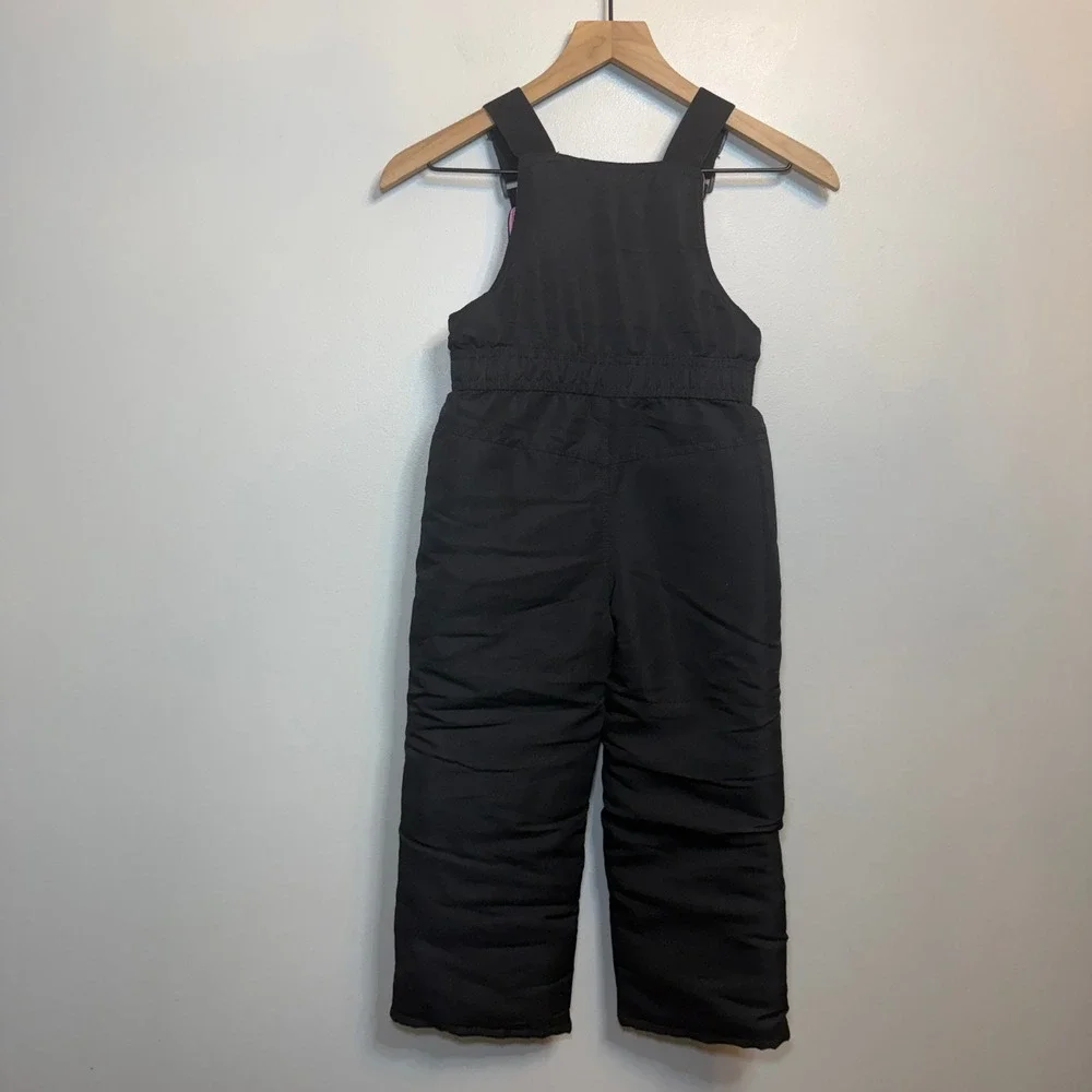Falls Creek Girls Black Pink Insulated Snow Bibs Overalls XS 4/5 Reinforced Knee